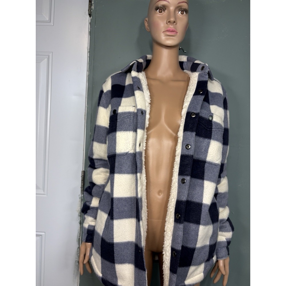 Redmond Clothing Outfitters Plaid Faux Fur Lined Snap Jacket Blue White M unisex